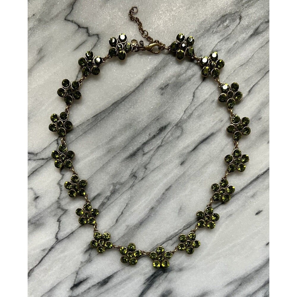 Ann Taylor green flower rhinestone statement necklace